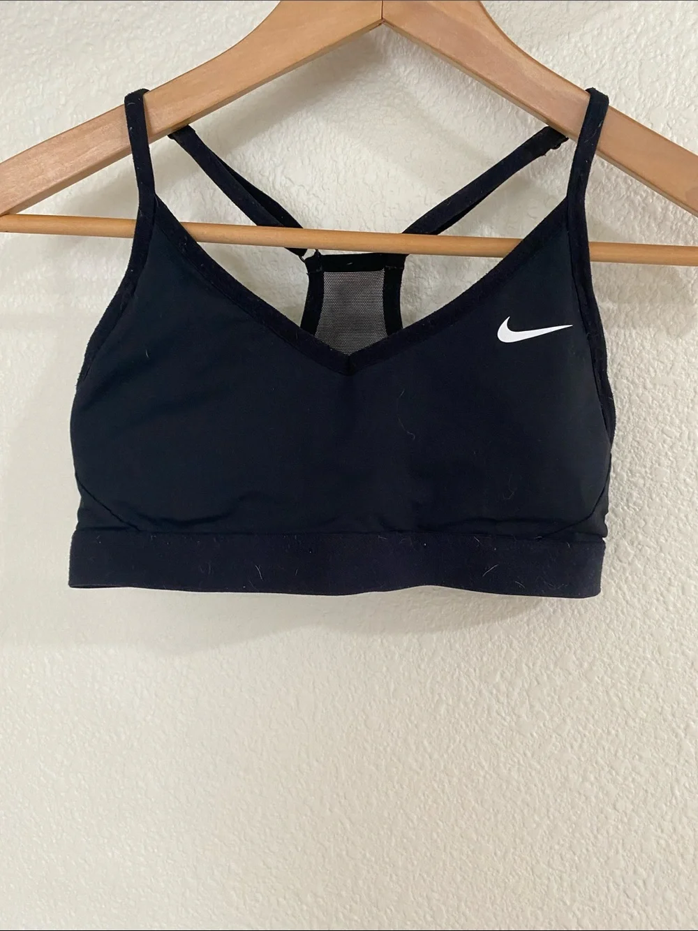 Nike Black V-Neck Strappy Sports Bra with White Swoosh